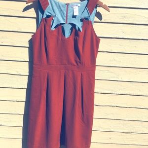 Esley Rust/Burnt Orange Dress w/Blue Necklace Trim
